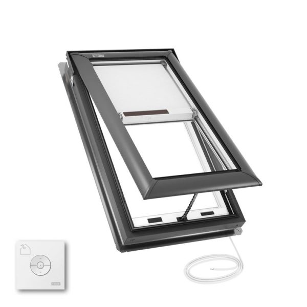 VELUX VSE C04 Electric Venting Deck Mount Skylight with Solar Room Darkening Shade White