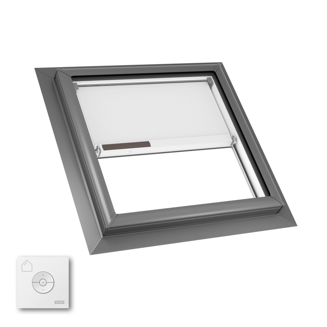 VELUX QPF 3030 Self Flashing Skylight with Solar Powered Shade – Room Darkening (Double Pleated) – White